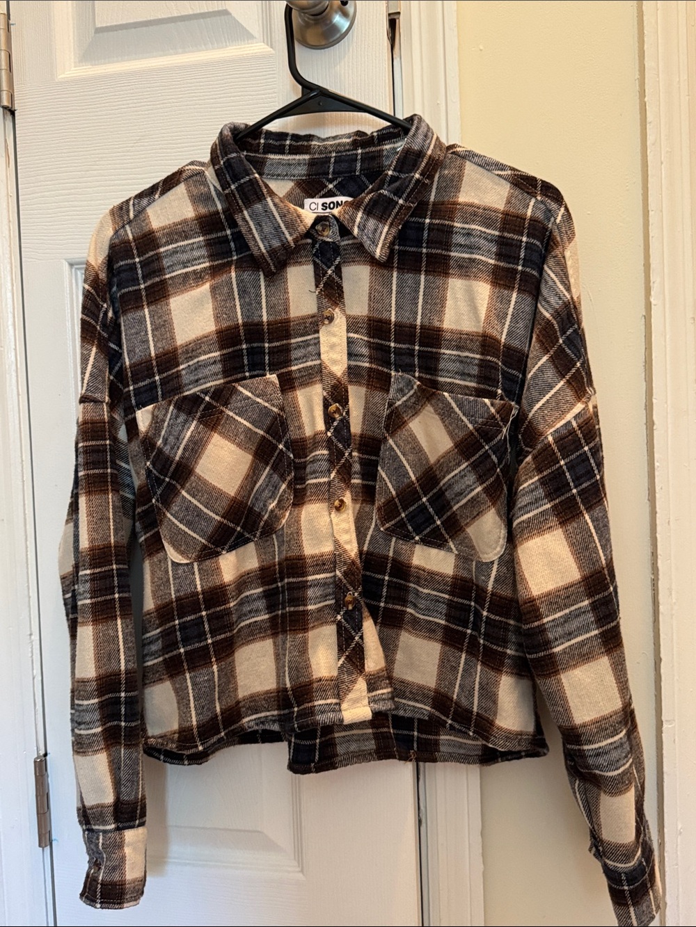Ci Sono Brown & Cream Plaid Utility Jacket